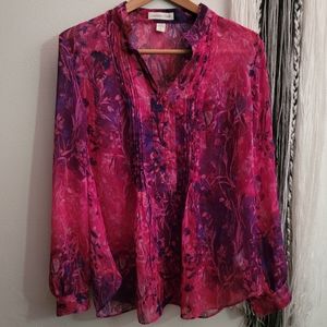 Coldwater Creek Sheer Floral Button Up Shirt